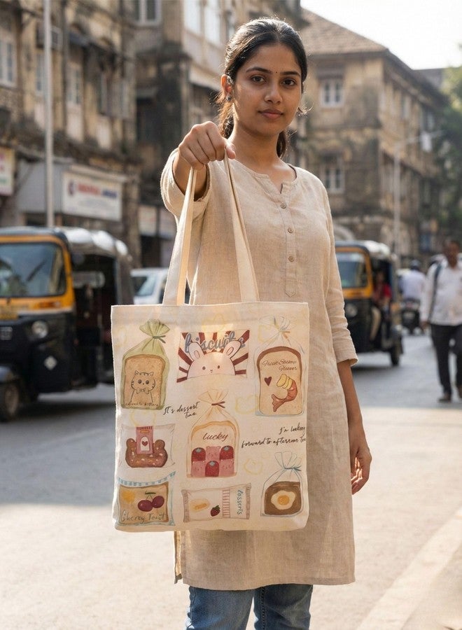 BROGBUS Cotton Tote Bag with Two Handles for Shopping, Travel, School, Office, and Daily Use, Essentials Printed - Image 2